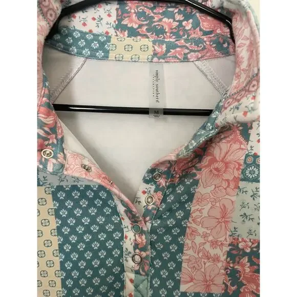 Simply Southern Quilt Patch Luxe Polo Pullover-Medium - Picture 2 of 5